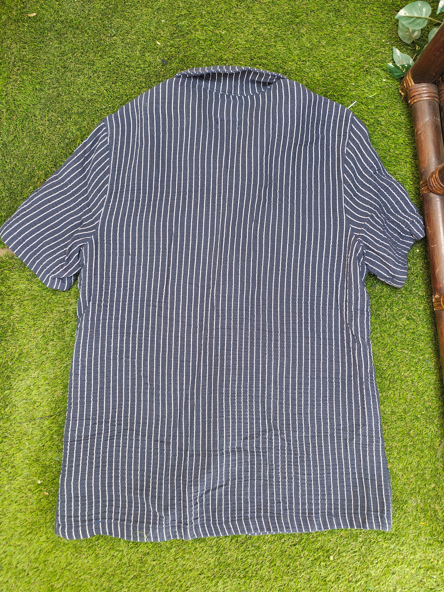 USADO – Camisa de rayas azul marino y blancas LEFTIESMAN Relaxed Fit (Talla M)
