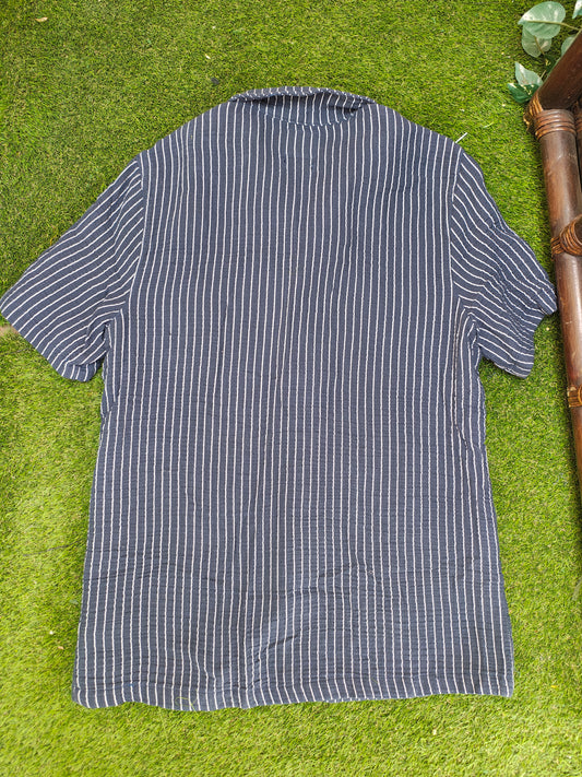 USADO – Camisa de rayas azul marino y blancas LEFTIESMAN Relaxed Fit (Talla M)