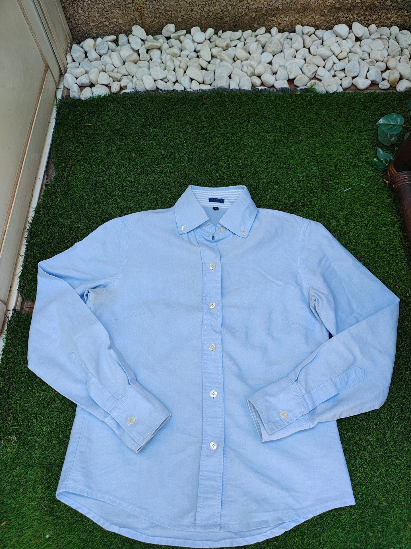 USADO – Camisa Oxford azul lisa PEPCO (Talla S)
