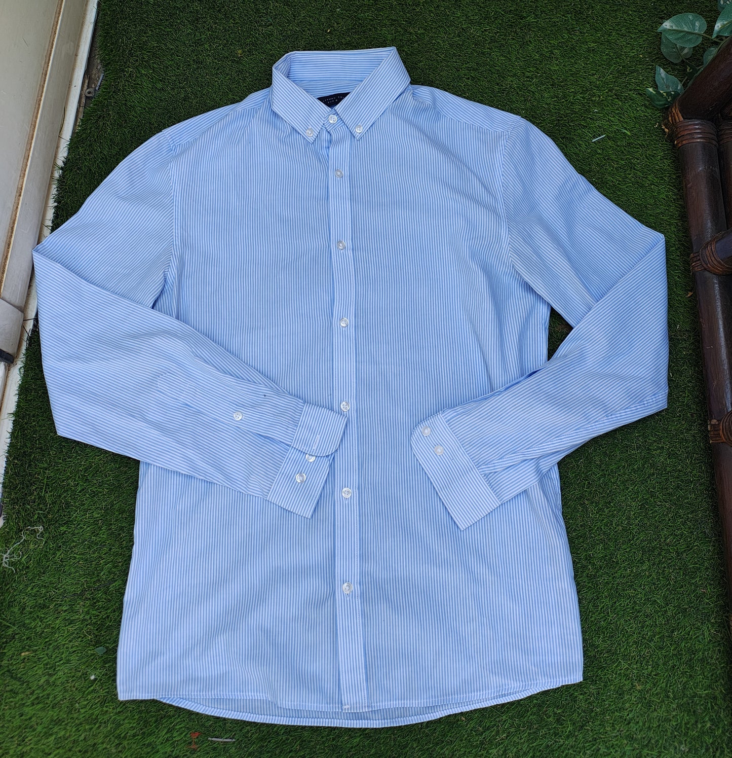 USADO – Camisa azul celeste de rayas finas LFTMAN Collection Slim Fit (Talla S)