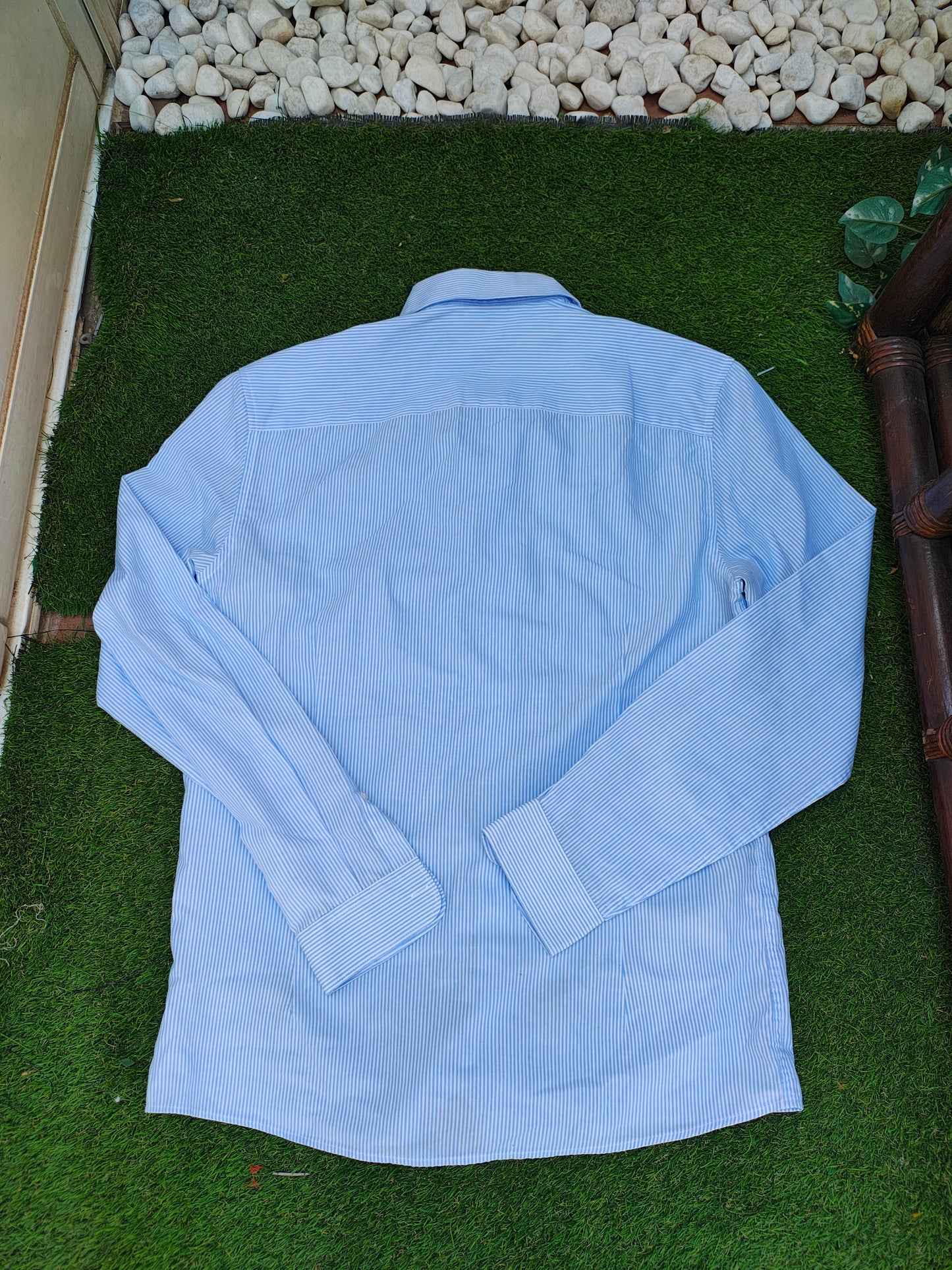 USADO – Camisa azul celeste de rayas finas LFTMAN Collection Slim Fit (Talla S)