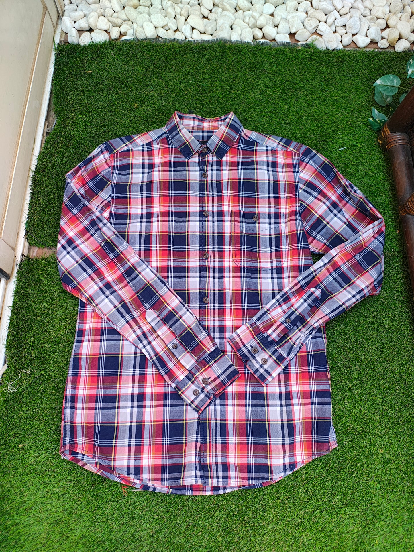 USADO – Camisa de cuadros rojos, azules y blancos Cedar Wood State (Talla S)