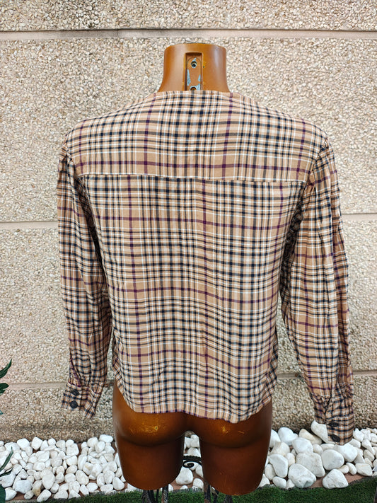 USADO – Blusa de cuadros marrón y burdeos Bershka (Talla S)