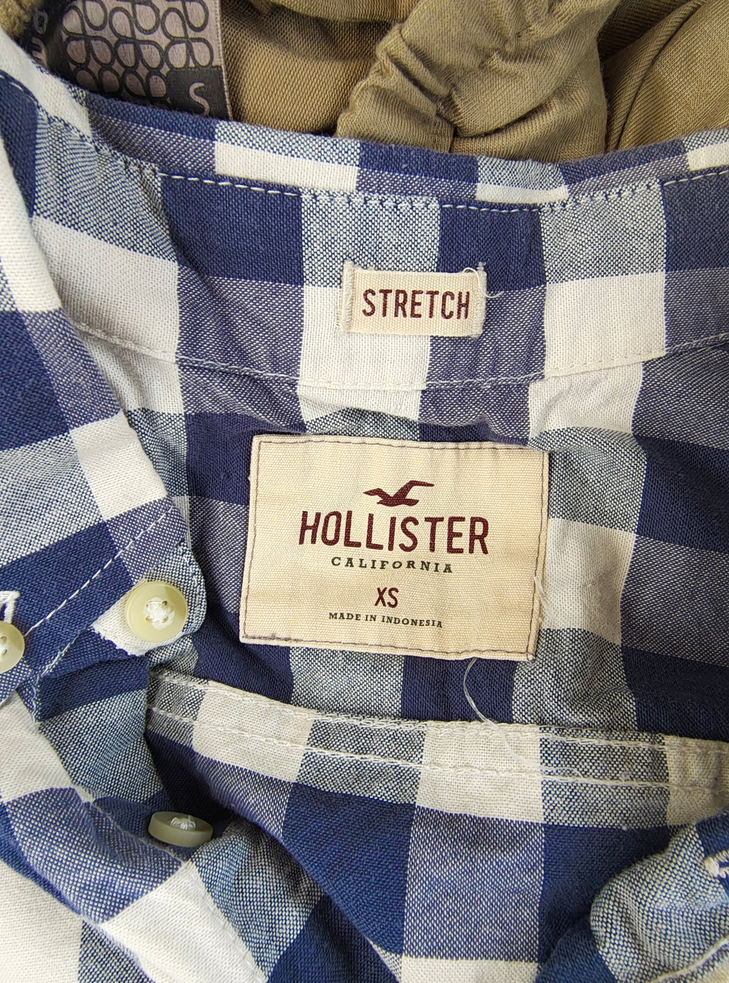 USADO – Camisa de cuadros azul y blanco hollister Stretch (Talla XS