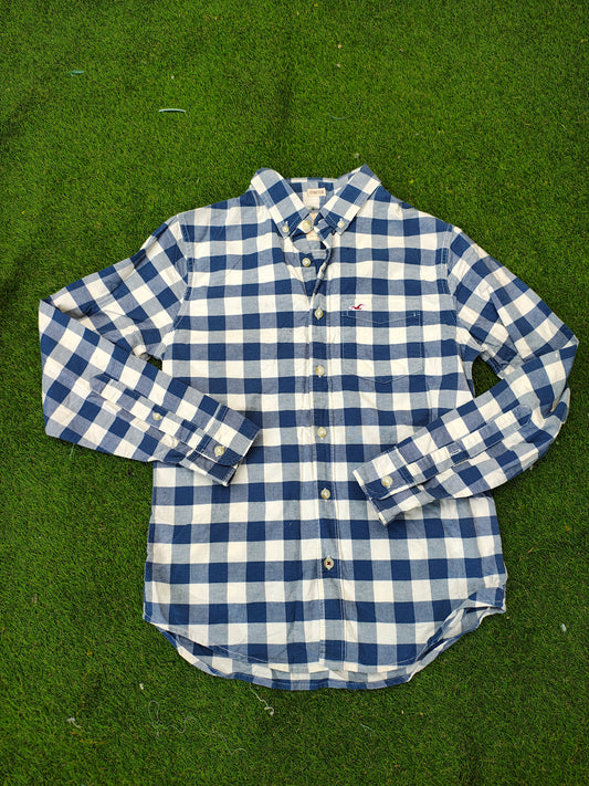 USADO – Camisa de cuadros azul y blanco hollister Stretch (Talla XS