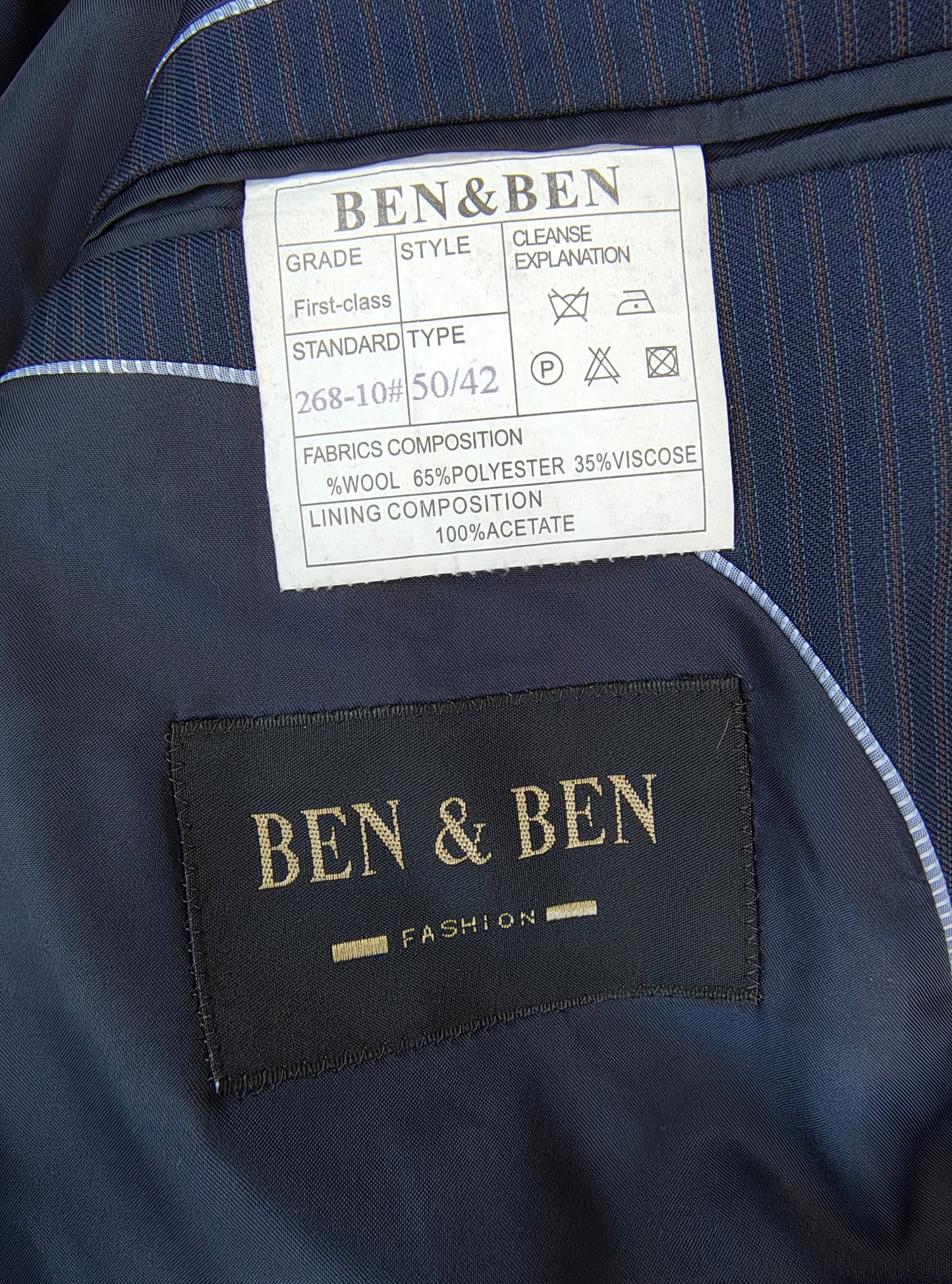 USADO – Americana de rayas finas azul marino BEN & BEN (Talla EUR 50 / USA 42)