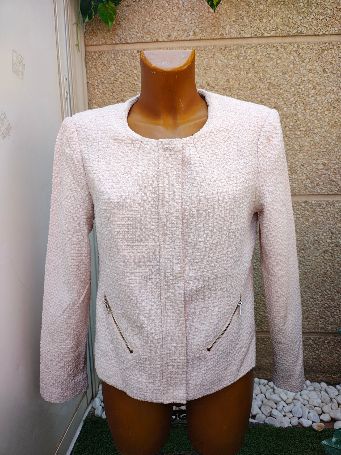 USADO – Chaqueta tweed rosa claro con cremallera EASY WEAR (Talla L)