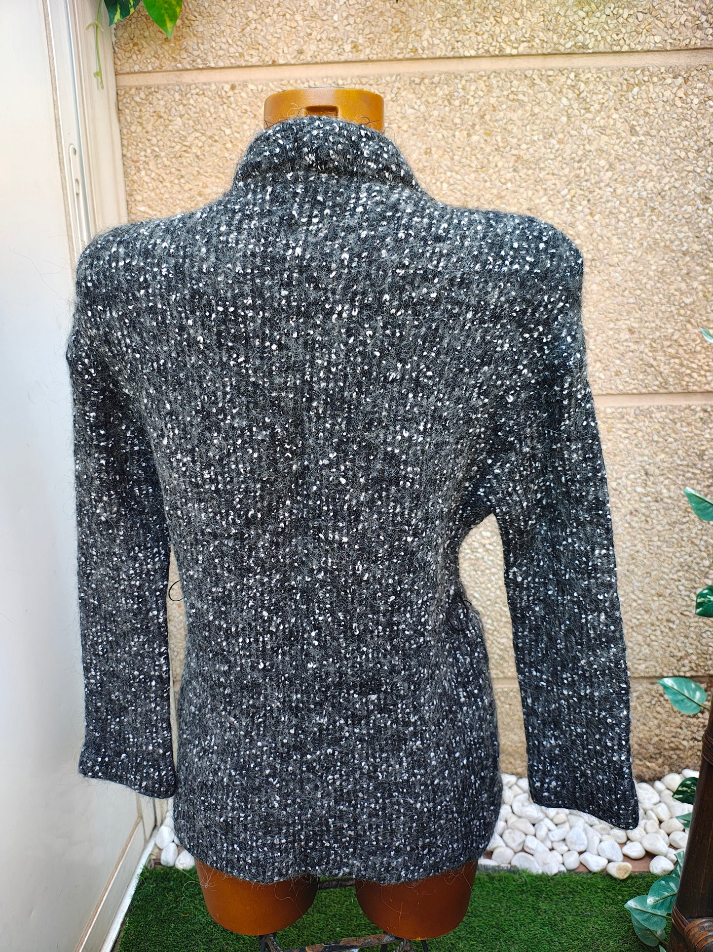 USADO – Cárdigan largo gris jaspeado de lana con bolsillos ZARA Woman (Talla S)