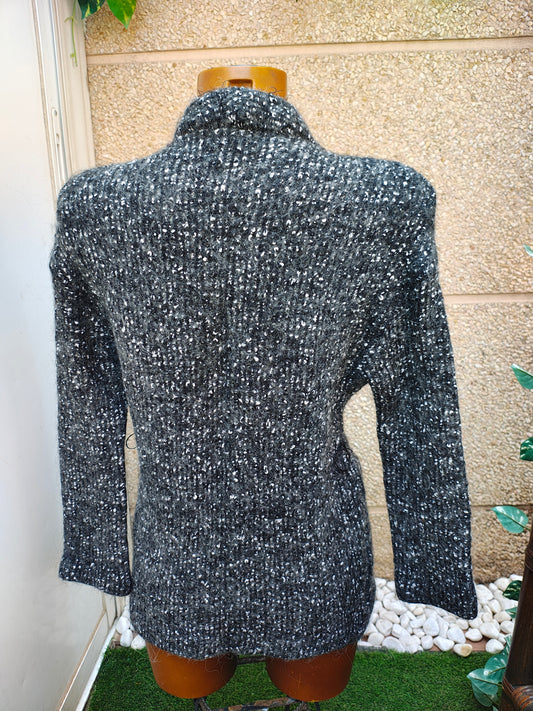 USADO – Cárdigan largo gris jaspeado de lana con bolsillos ZARA Woman (Talla S)