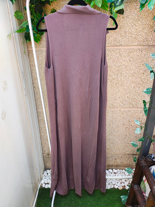USADO – Chaleco largo de punto marrón sin mangas ZARA (Talla S)