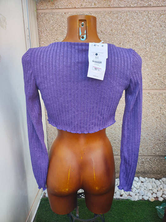 NUEVO– Top lila de punto canalé con lazo delantero Bershka (Talla S)