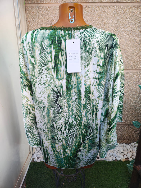 NUEVO – Blusa verde estampado serpiente JAUNE ROUGE Paris (Talla S)