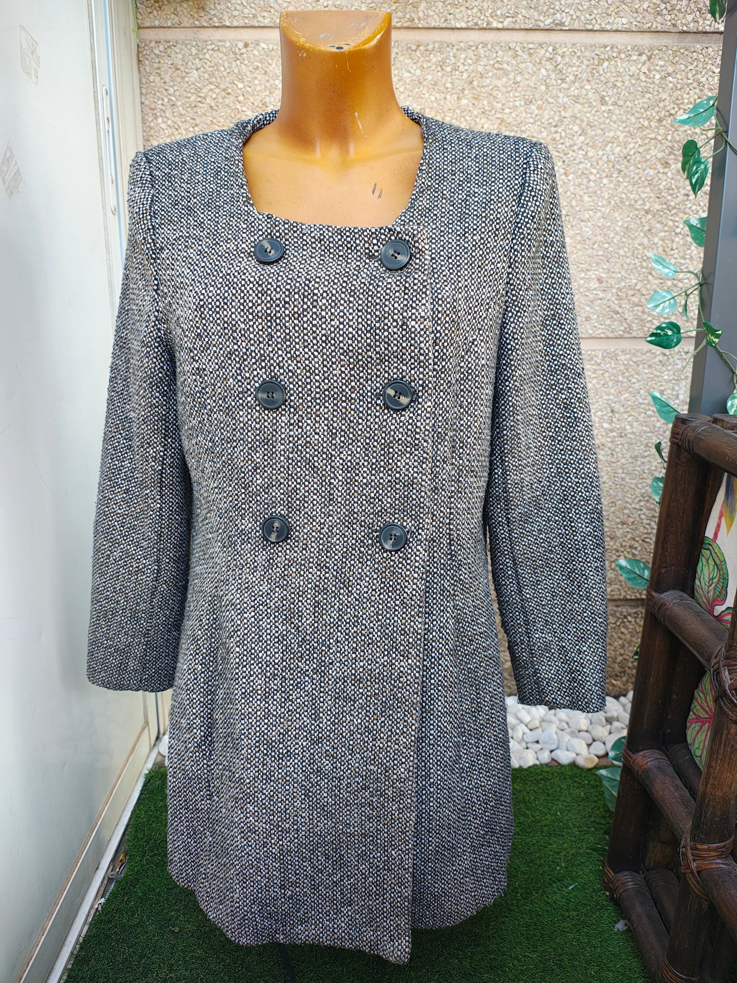 USADO – Abrigo gris jaspeado de doble botonadura MYSTIC (Talla 42)