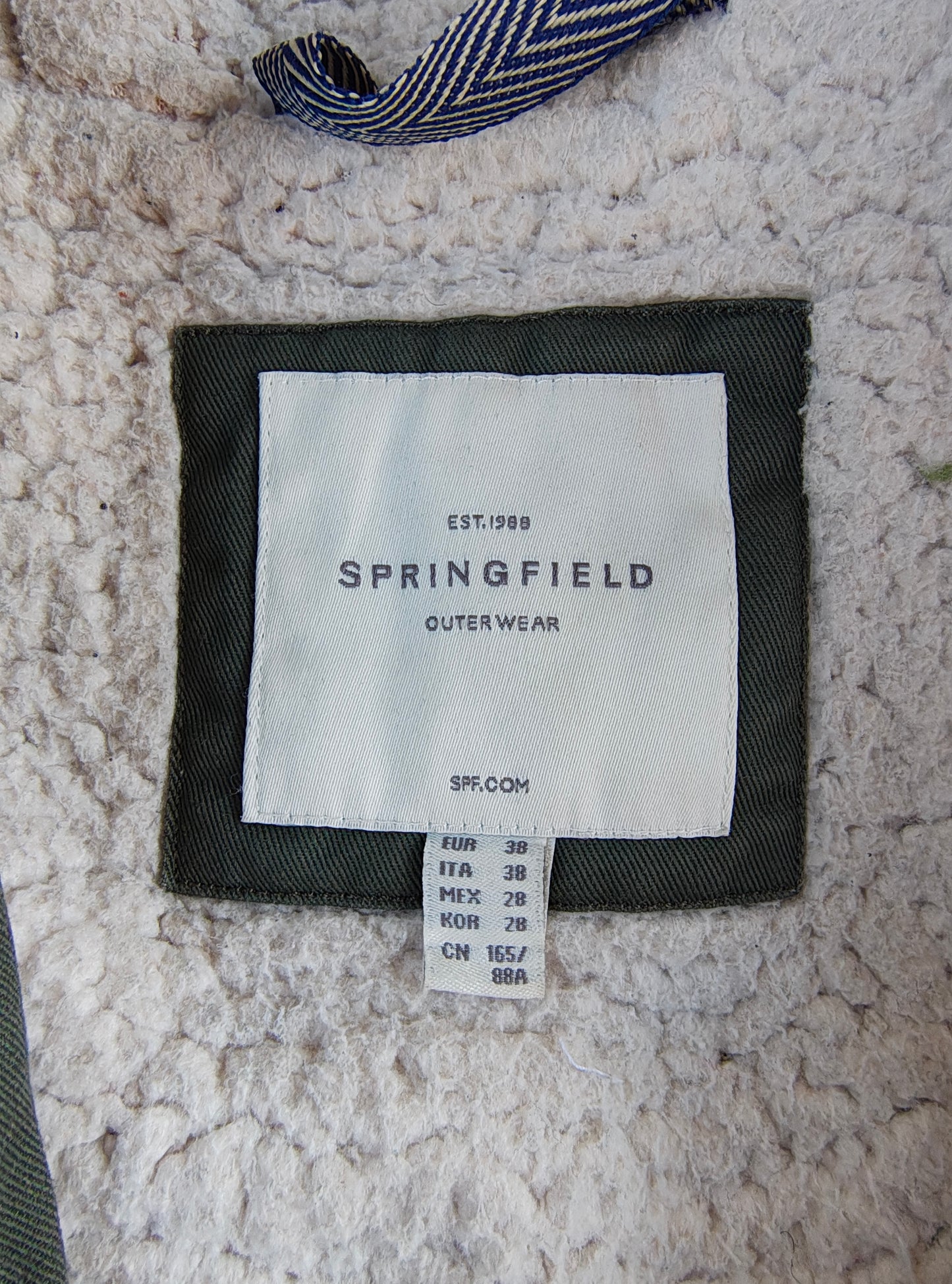 USADO – Parka verde con cordón ajustable y capucha con pelo Springfield (Talla 38)