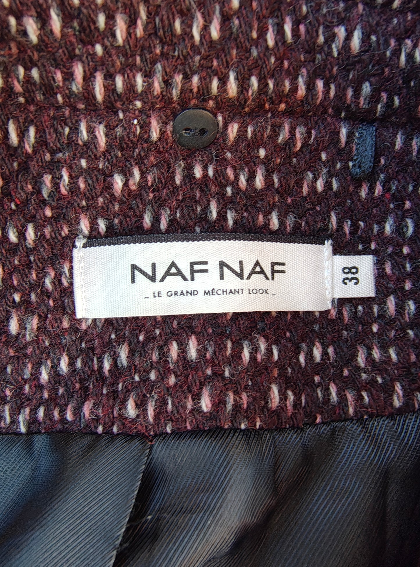 USADO – Abrigo de lana burdeos jaspeado Naf Naf (Talla 38)