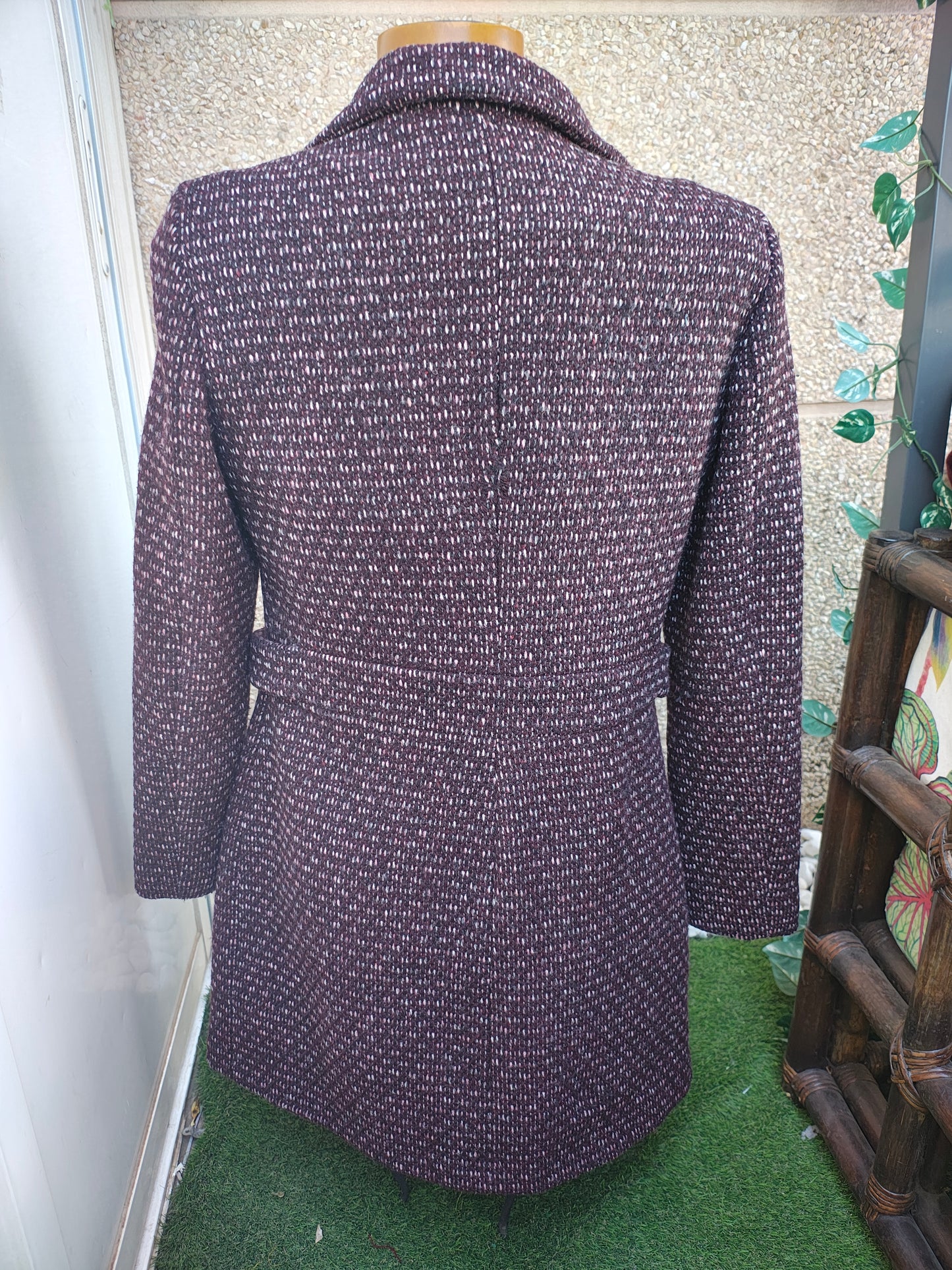 USADO – Abrigo de lana burdeos jaspeado Naf Naf (Talla 38)