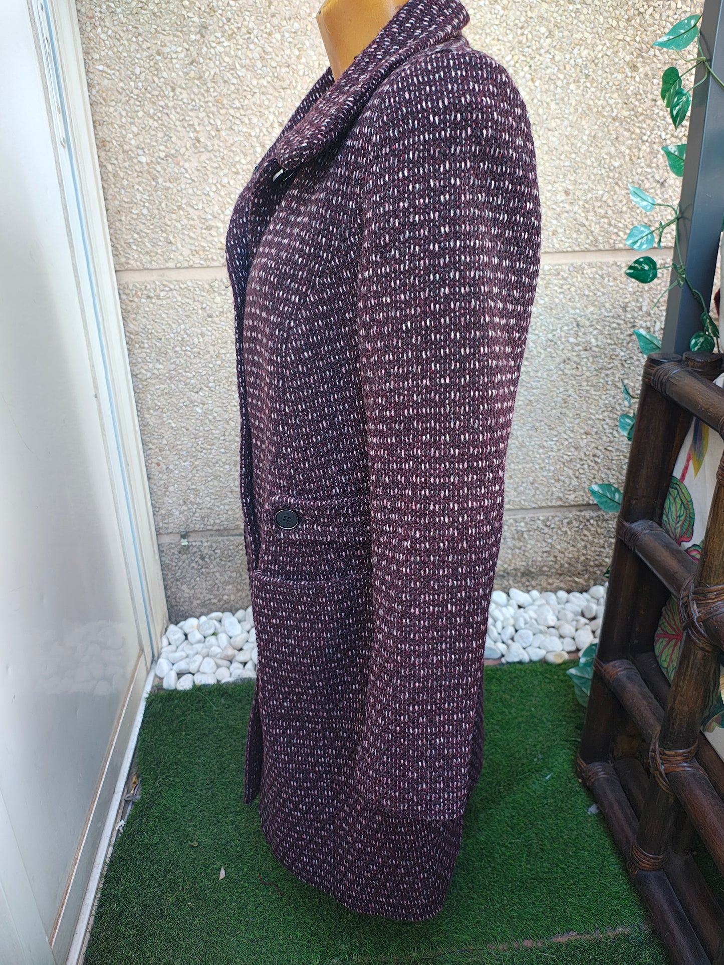 USADO – Abrigo de lana burdeos jaspeado Naf Naf (Talla 38)